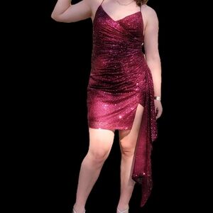 Elegant Burgundy Sequin Homecoming Dress